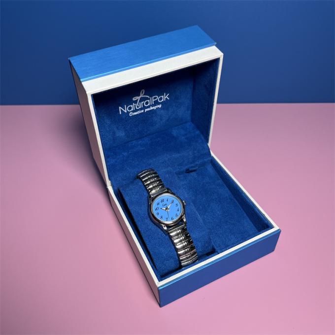 Contenitore d'imballaggio Ring Earring Pendant Necklace di orologio su ordinazione diretto di Logo Blue Color Luxury Plastic della fabbrica