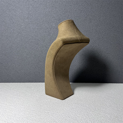 Busto medio del manichino dei gioielli del supporto del supporto della collana di Microfiber del velluto di Brown piccolo