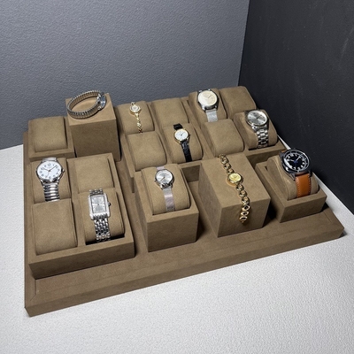 Scatola di legno dell'insieme dell'orologio dell'orologio di colore del caffè di rettangolo di lusso dell'esposizione
