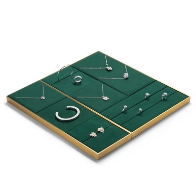 Vassoi di lusso di stoccaggio di Tray Pendant Earring Bangle Necklace dei gioielli della pelle scamosciata verde scuro