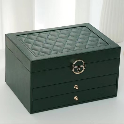 Casse verdi di lusso dei gioielli del quadrato dell'unità di elaborazione con due cassetti per il regalo dell'insieme dei gioielli