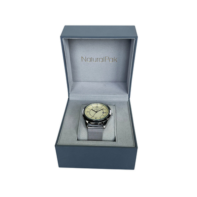 Il supporto blu-chiaro dell'orologio ha impresso Logo Watch And Bracelet Box