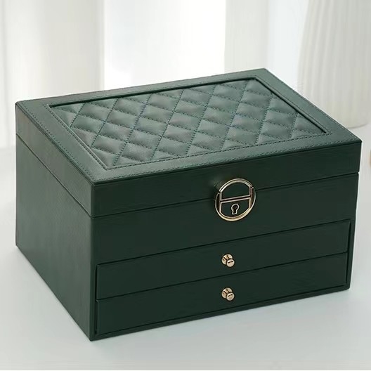 Casse verdi di lusso dei gioielli del quadrato dell'unità di elaborazione con due cassetti per il regalo dell'insieme dei gioielli